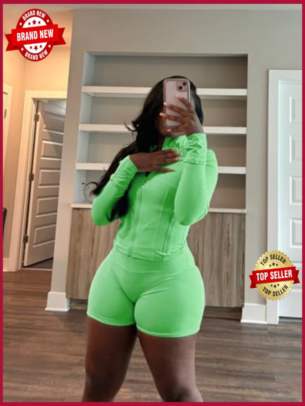 2 Piece Sweatsuit Set Long Sleeve Zip Up Jacket Bodycon Shorts Lounge Wear - Picture 2 of 7